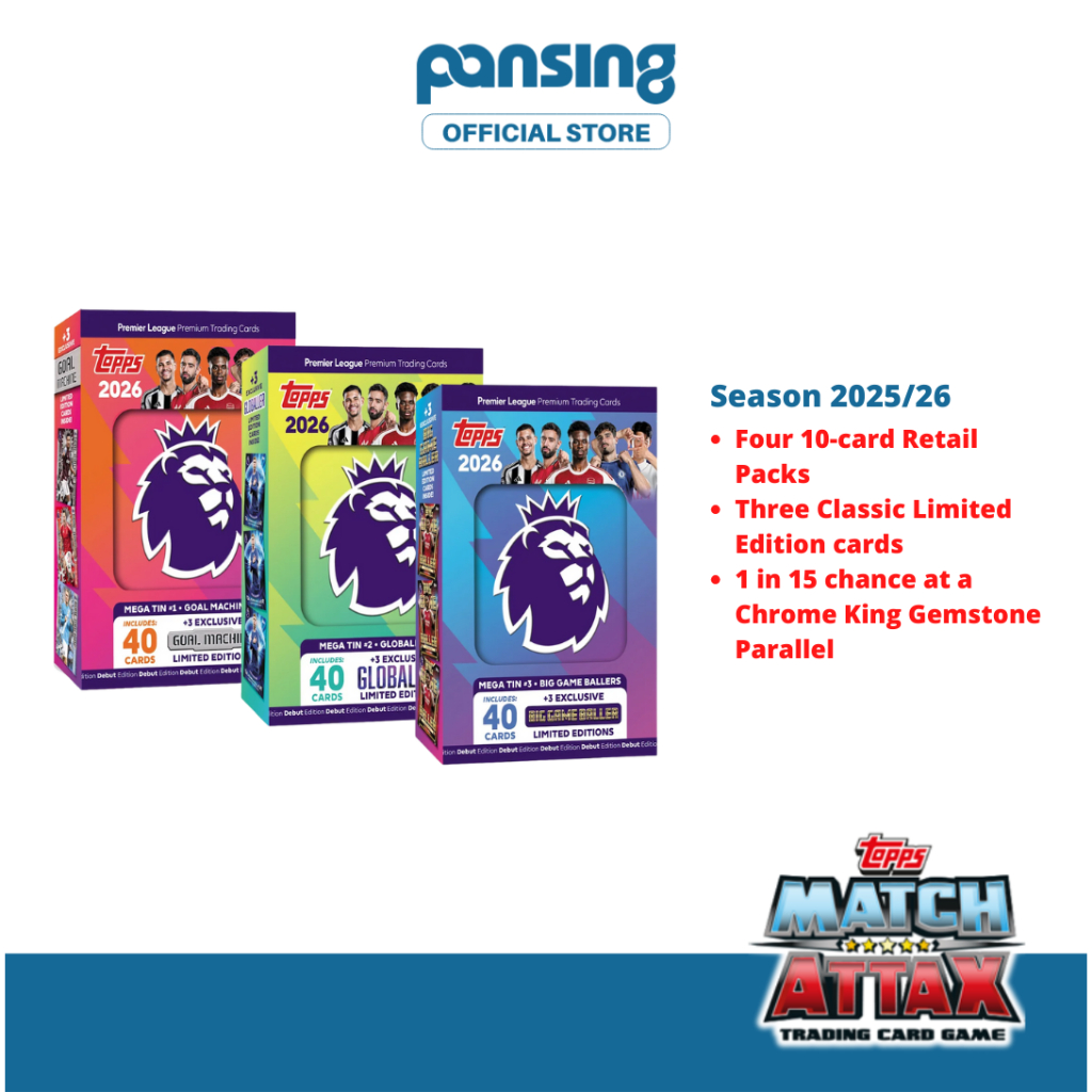 TOPPS Premier League 3 Collectible Mega Tin 2025 TCG - 40 ใบ [inc 3 Exclusive Goal Machine Limited Editions) TCG
