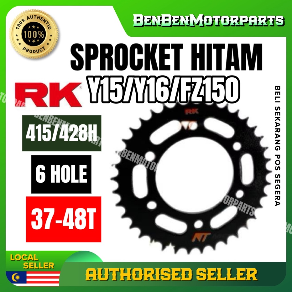 100% RK LC135 Y15ZR Y16ZR 415 428 SPROCKET HITAM SPOKET ( 6 LUBANG) SPOKET LC 4S 5S Y15 SPOCKET BELA