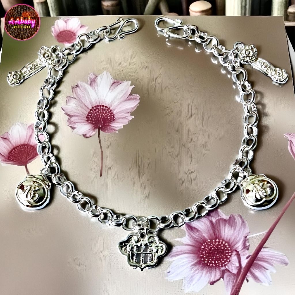 AAbaby Galleries AA542 Baby S999 Silver Anklet Bracelet Lucky Bells เงินเดือนสบายสบายเด็ก脚链 Gelang B