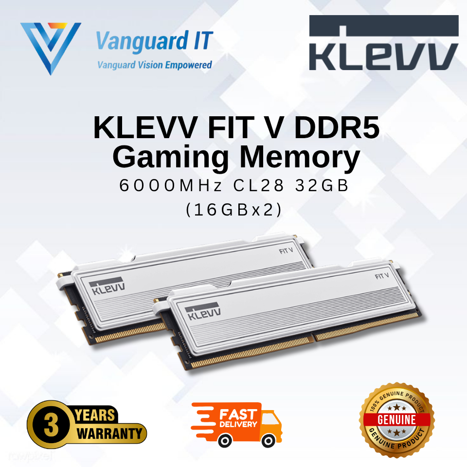 KLEVV FIT V 6000MHz CL28 DDR5 GAMING MEMORY - สีขาว - [ 16GBx2 ]