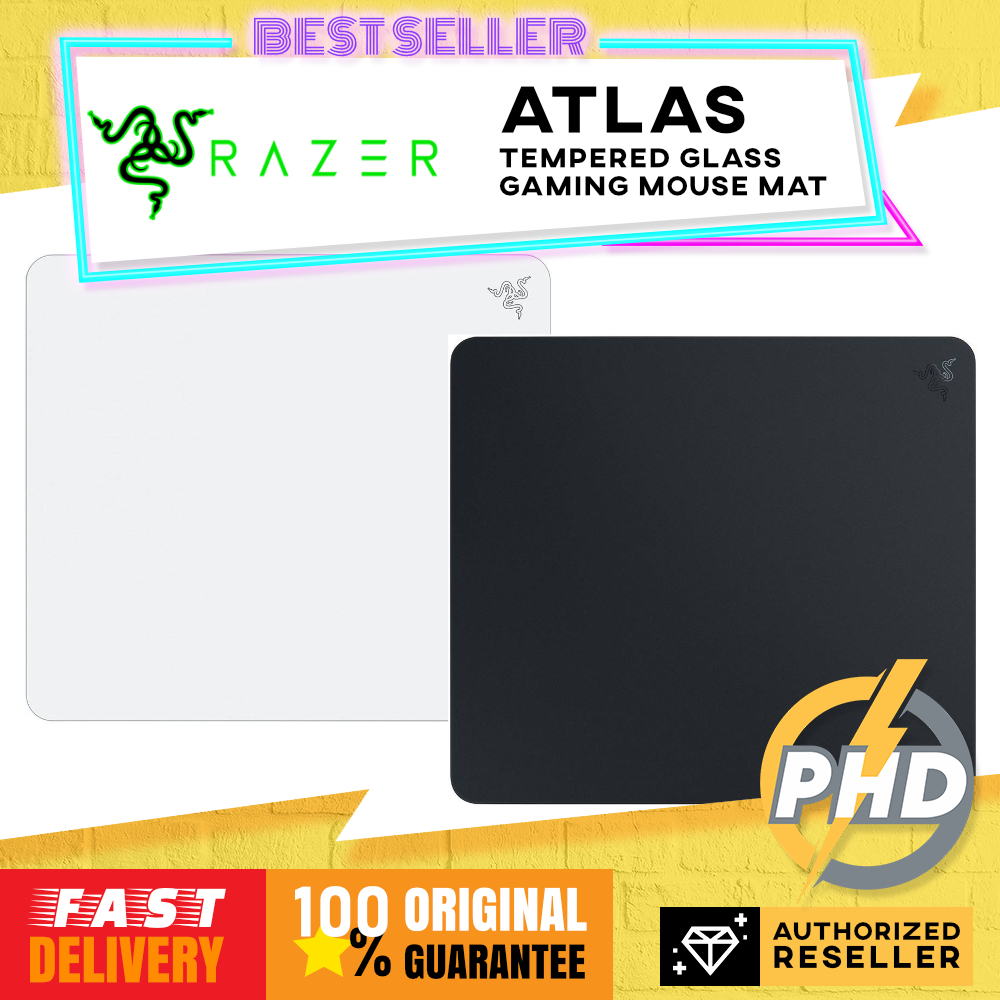 แผ่นรองเมาส์สําหรับเล่นเกมกระจกนิรภัย Razer Atlas - พื้นผิวเรียบมั่นคงและทนทาน
