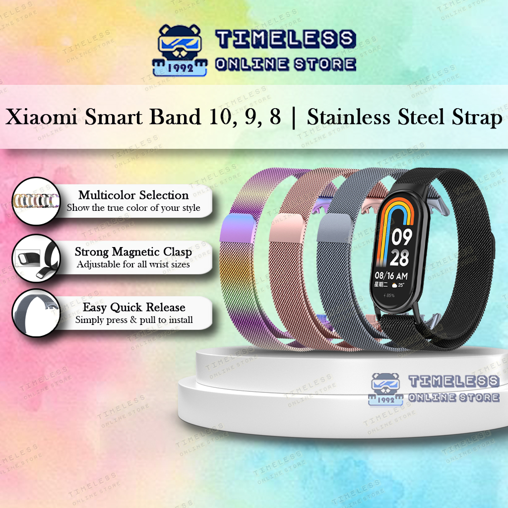 🇲🇾 สายรัด Xiaomi Smart Band 10, 9, 8 (mi band), สายมิลานสแตนเลส, ตัวล็อคโลหะแม่เหล็ก, mi band10 band