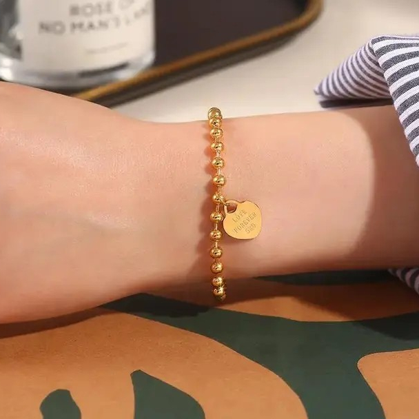 ENDLESS LOVE BEADED BRACELET TITANIUM STEEL JEWELERY GOLD GELANG TANGAN ANTI KARAT