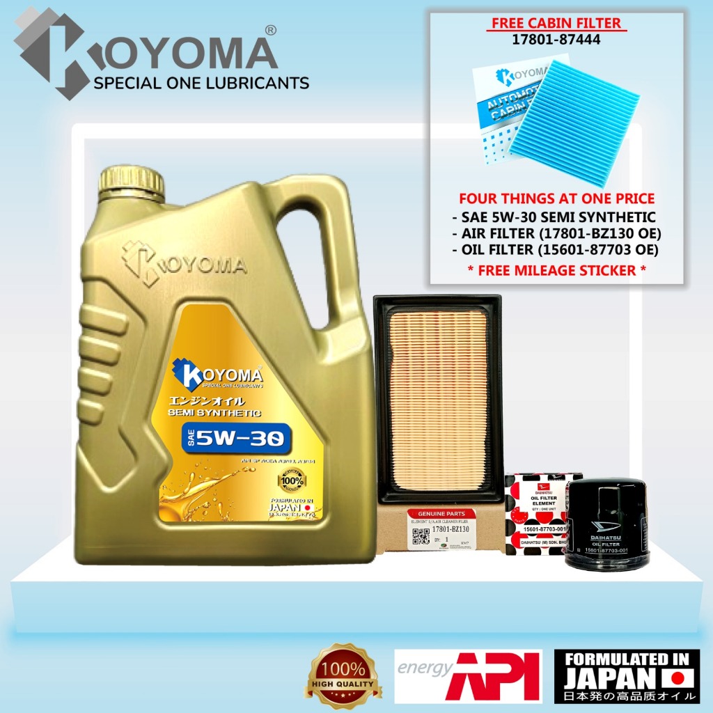 PERODUA BEZZA 1.3 กรองอากาศ + กรองน้ํามัน + KOYOMA 5W30 SEMI SYNTHETIC ENGINE OIL