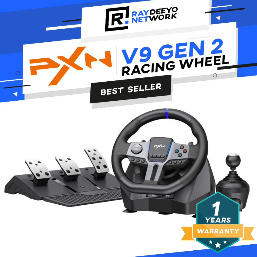 PXN V9 GEN2 Racing Wheel พร้อม Shifter & Pedal [เข้ากันได้กับ PC PS4 Xbox one Xbox Series XS]