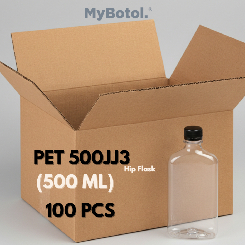 [mybotol] BOTOL PLASTIKE FLAT HIP FLASK 500ML 100PCS