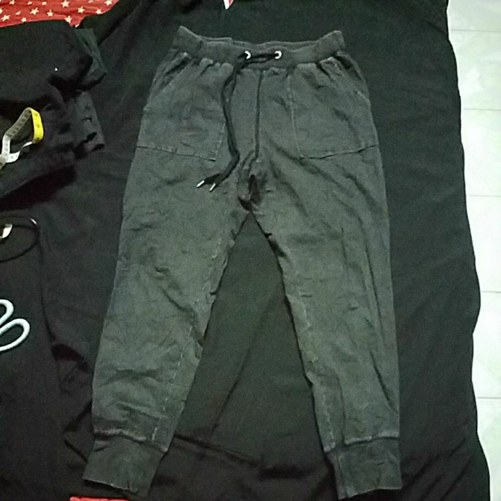 GU SWEATPANT JOGGER STRETCH BLACK ASID SIZE L 28 36x36 นิ้ว