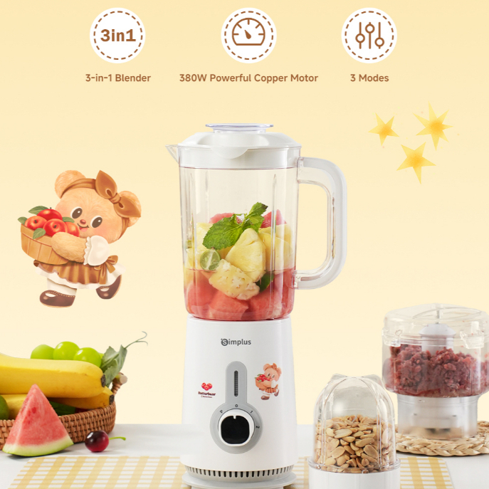 Simplus x Butterbear Blender Multi-function 1.25L ความจุ 380W มอเตอร์ทองแดง 3 ถ้วย (500ML/300ML) LLJ