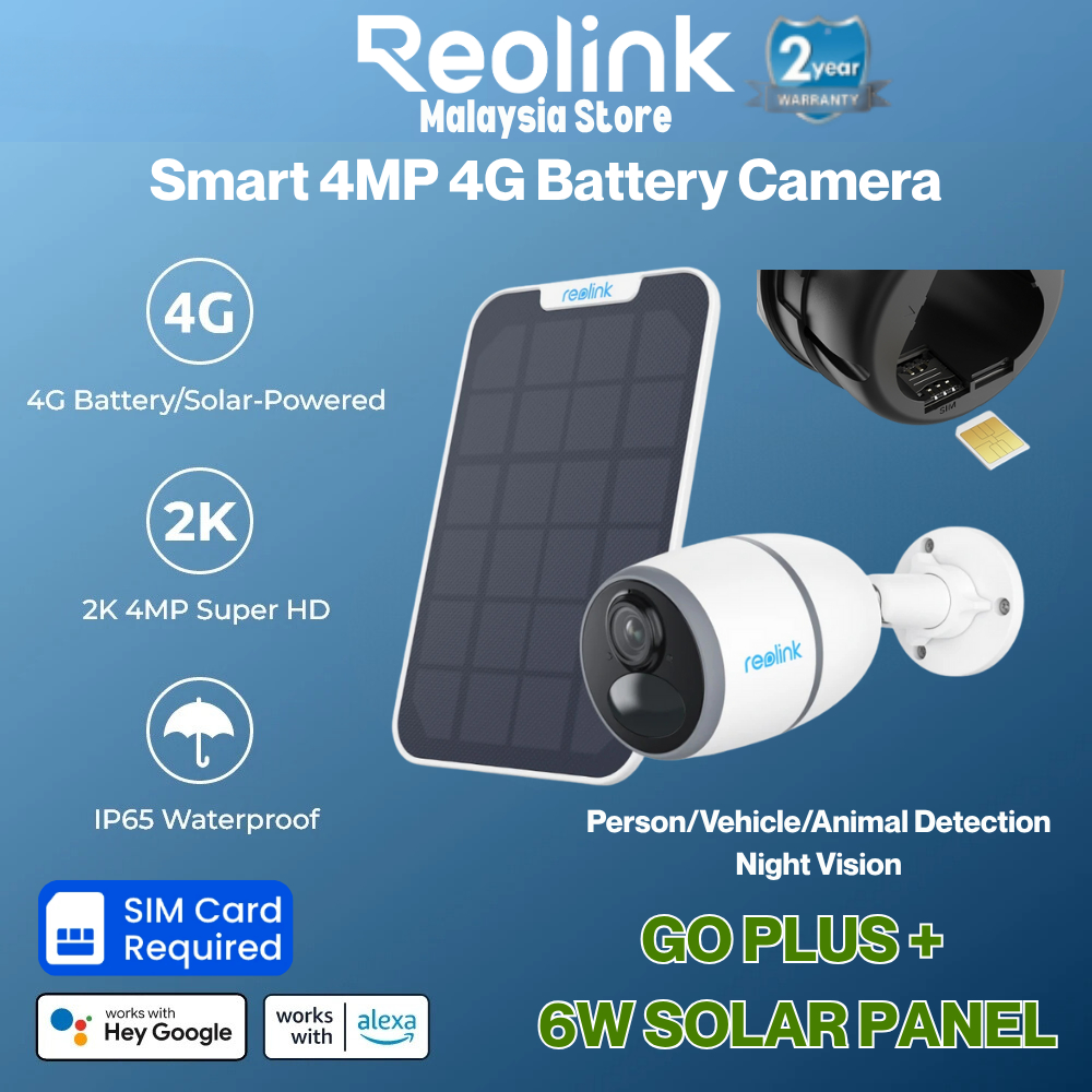 Reolink Go Plus 4G LTE 4MP พลังงานแสงอาทิตย์กล้องรักษาความปลอดภัยกลางแจ้งไม่มี WiFi พร้อมช่องใส่ซิมก