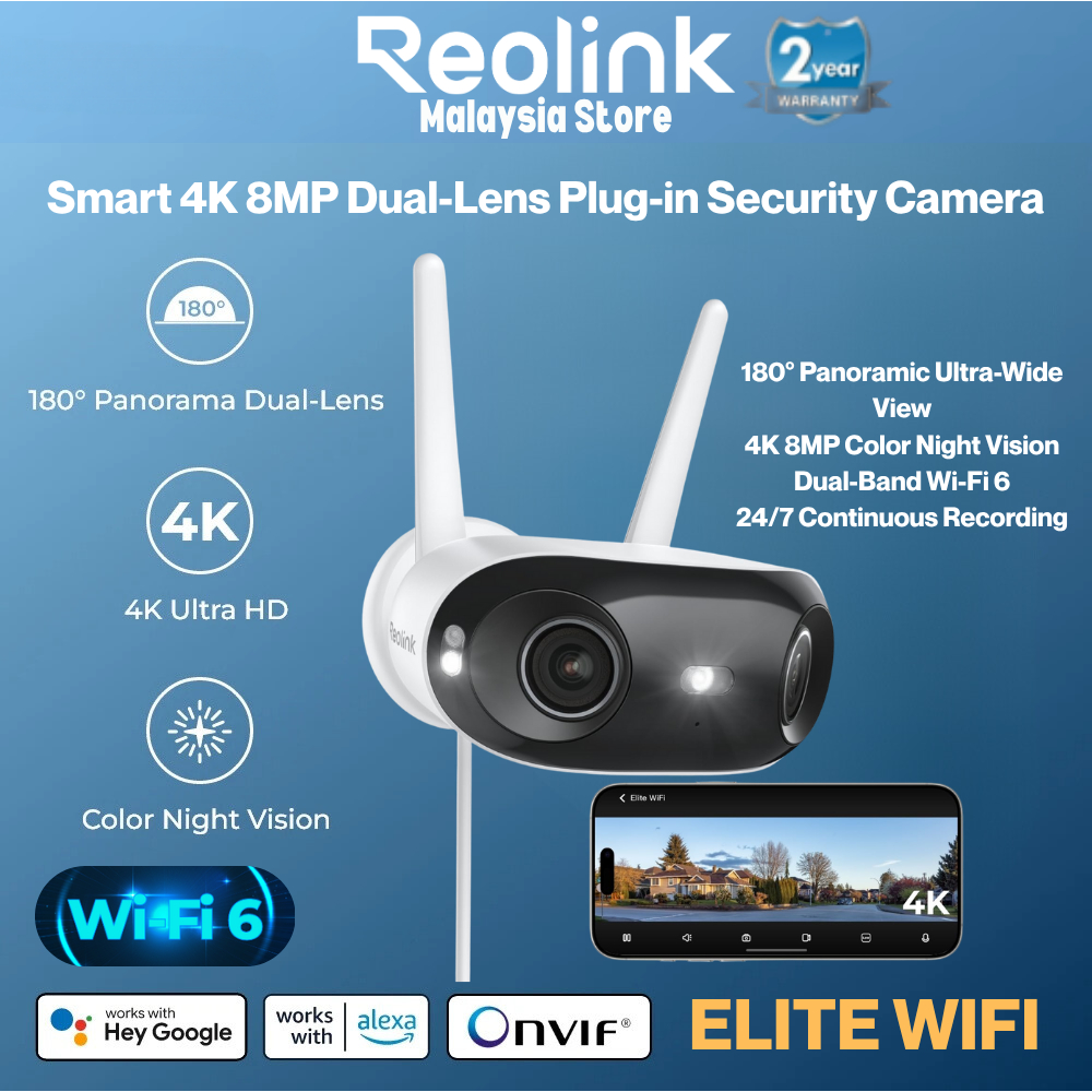 Reolink Elite WiFi 4K 8MP Dual-Lens 180° กล้องรักษาความปลอดภัยแบบพาโนรามา Dual-band WiFi 6 เสียงสองท