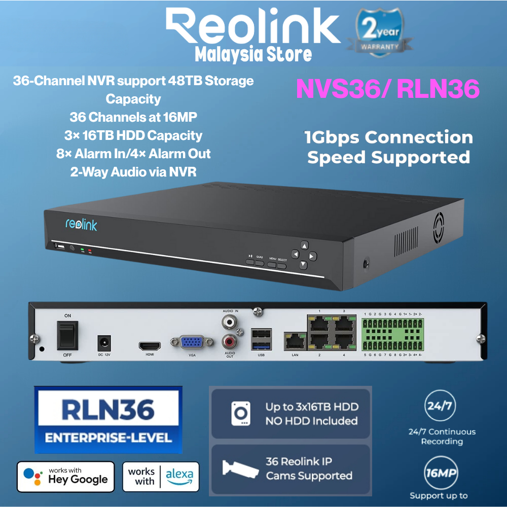Reolink NVS36 RLN36 NVR 36 ช่อง NVR ทํางานพร้อมกล้อง Reolink IP Integrated O/I Alarm System 3 HDD Ba