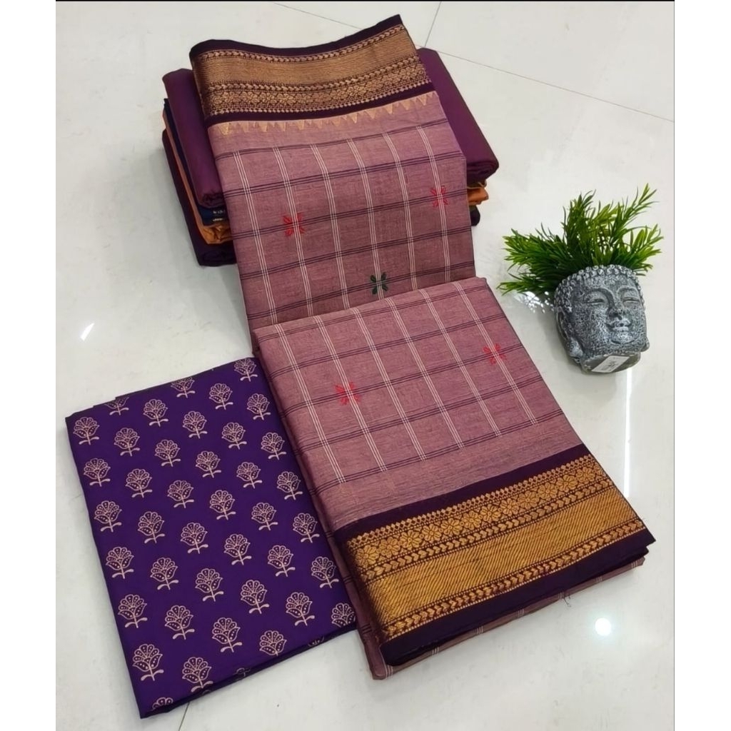 EXCLUSIVE KANCHI COTTON SAREES WITHOUT RUNNING BLOUSE (ฟรี KALAMKARI BLOUSE)