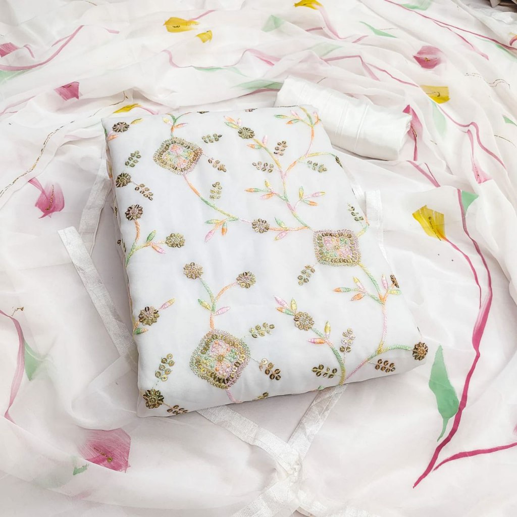 Unstitched Punjabi Suit Material Georgette With Sequence Work Kain Jahit Punjabi Suit