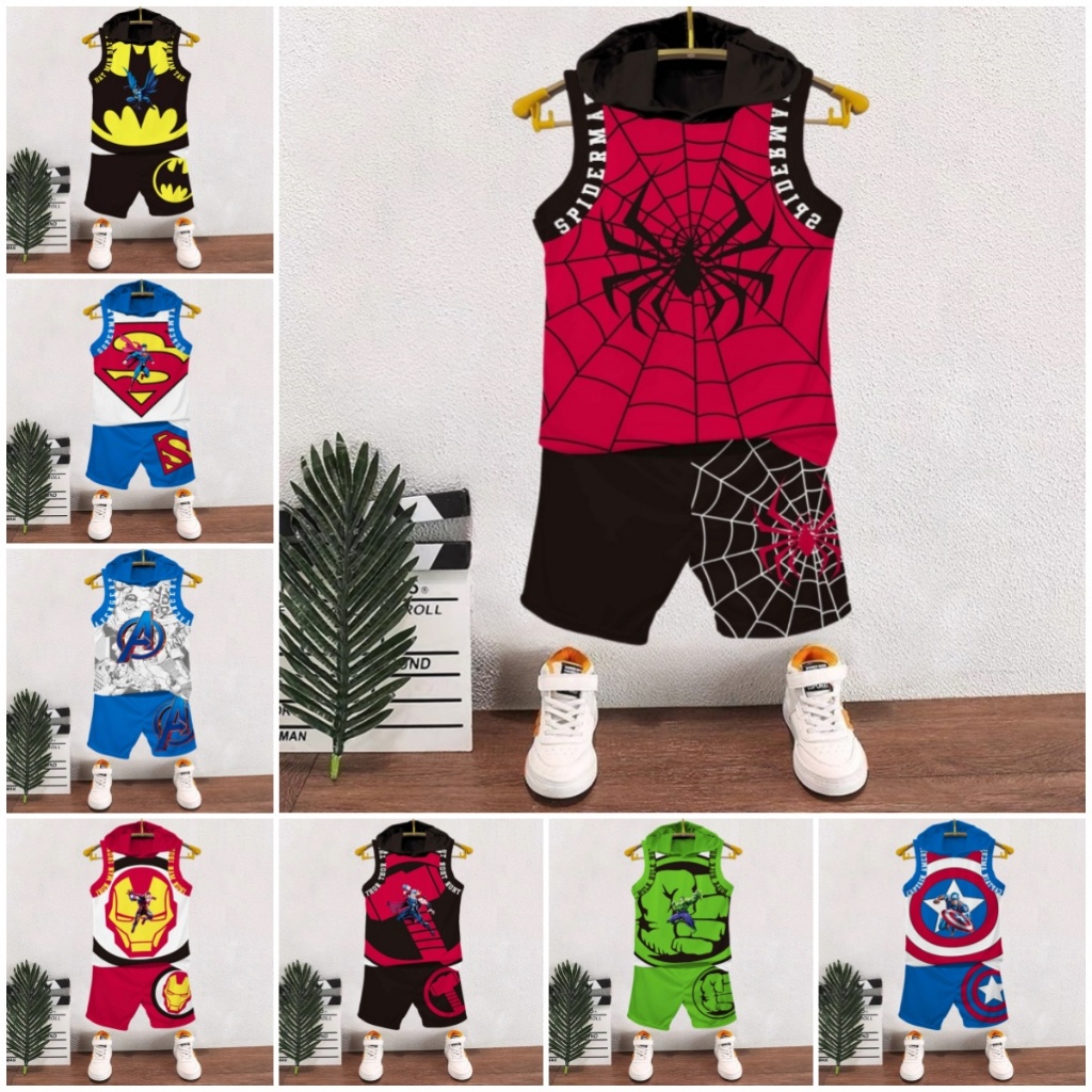 Marvel Avengers Spider-Man Iron-Man batman hulk Set Hoodie กีฬากลางแจ้งสําหรับเด็ก