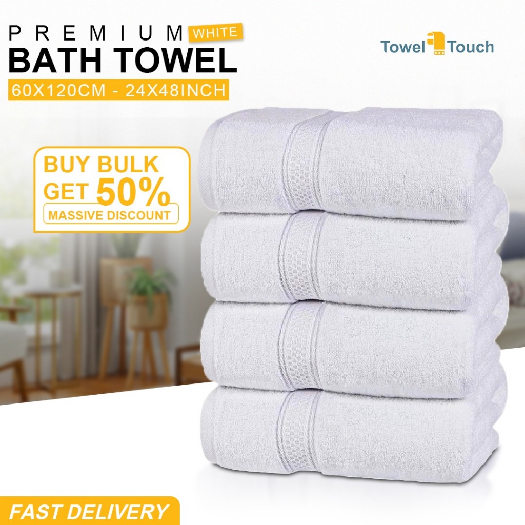 ผ้าขนหนูอาบน้ําสีขาว US 500GSM 60x120 ซม. 100% แหวนปั่นผ้าฝ้ายผ้าขนหนูดูดซับสูง Bath, Gym & Hotel Sp