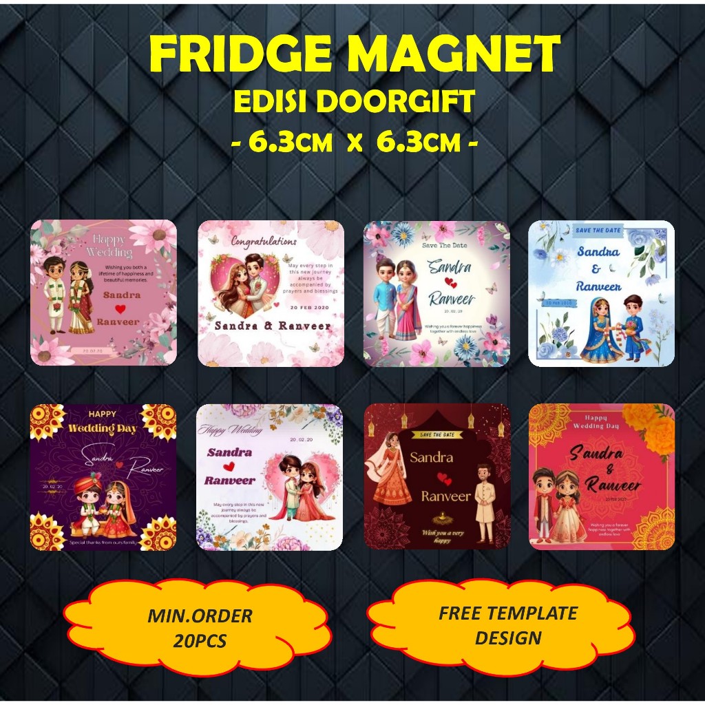 [สั่งซื้อขั้นต่ํา 20 ชิ้น] INDIAN WEDDING DOORGIFT FRIDGE MAGNET SQUARE SHAPE 6.3CM X 6.3CM