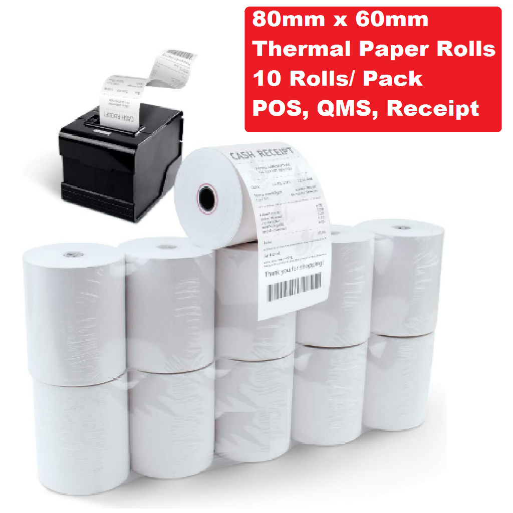 80 มม.เครื่องพิมพ์ใบเสร็จความร้อนม้วนกระดาษ 80 มม.x60 มม. (10 ม้วน) สําหรับ Epson Zywell Xprinter Ge
