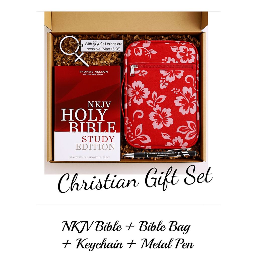Christian Premium Set – NKJV Bible + กระเป๋าป้องกัน + พวงกุญแจ + ปากกา เหมาะสําหรับคริสต์มาส วันเกิด