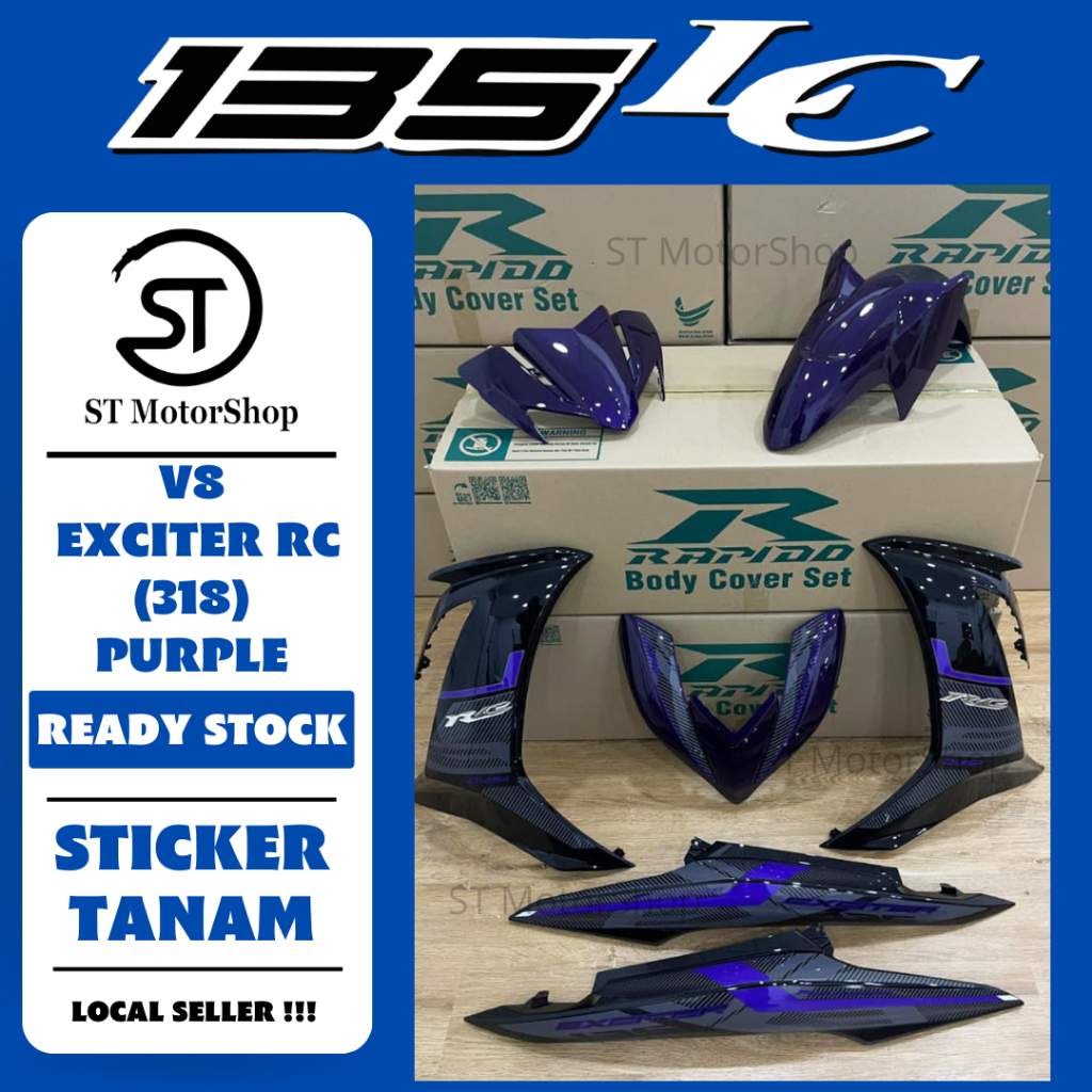 YAMAHA Lc135 V8 Exciter Rc (318) Merah Biru Kuning Cover Set RAPIDO Coverset สติกเกอร์ Tanam Lc135 F