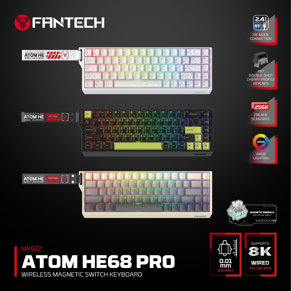 FANTECH MK922 ATOM HE68 PRO คีย์บอร์ดแม่เหล็กไร้สาย