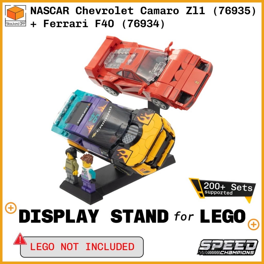 ขาตั้งจอแสดงผลสําหรับ Lego Speed Champions NASCAR Chevrolet Camaro Zl1 (76935) + Ferrari F40 (76943)