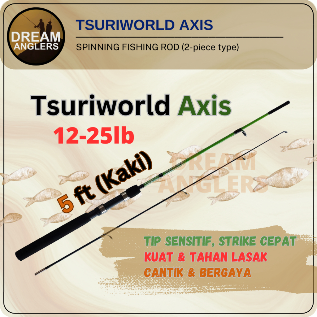 Tsuriworld Axis 5 ฟุต 12-25lb คันเบ็ดตกปลาแบบหมุนได้ 2 ชิ้น Joran Ikan