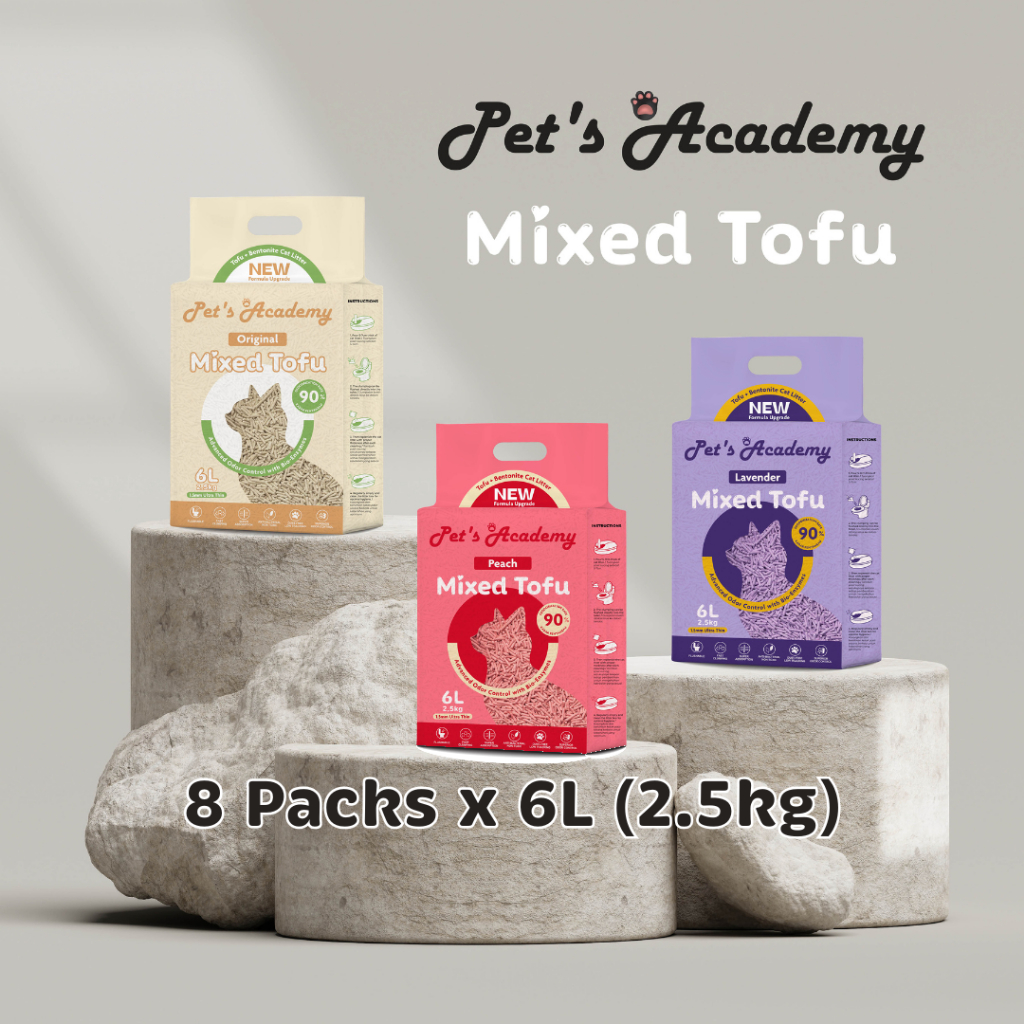 PETS ACADEMY เต้าหู้ผสม + ทรายแมว 6L = 2.5 กก. (8 แพ็ค) - บางพิเศษ 1.5 มม. ฟลัชชิ่ง ฝุ่นน้อย Passir 