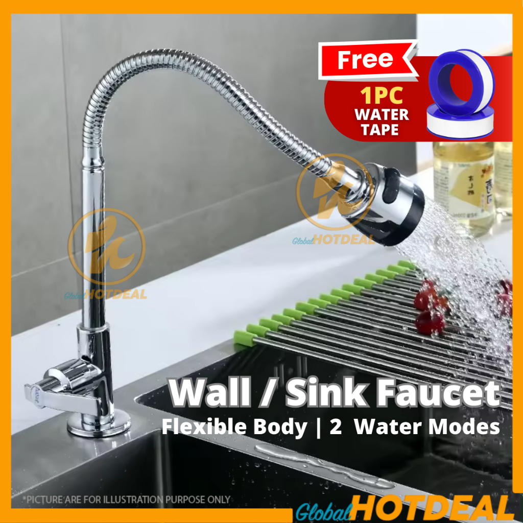 [SINK/ WALL] 360 องศา FLEXIBLE TWO MODE ก๊อกน้ําเย็นเดี่ยว SINK BASIN TYPE / WALL TYPE น้ําประปาในคร
