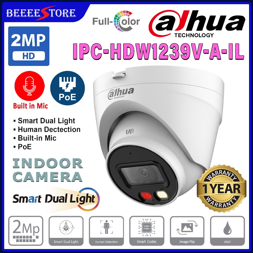 DAHUA 2MP IPC-HDW-1239V-A-IL เลนส์ 2.8 มม.POE IP เครือข่ายกล้องวงจรปิด HD โดมในร่มสมาร์ท Dual Light 