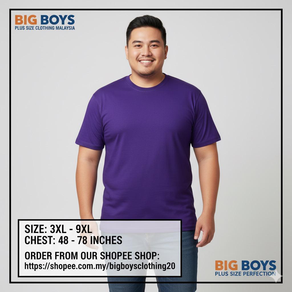 เสื้อยืดขนาด PLUS SAIZ BESAR เสื้อยืดคอกลม สีม่วง ขนาด [3XL-9XL] BODY [48-72] INCHES