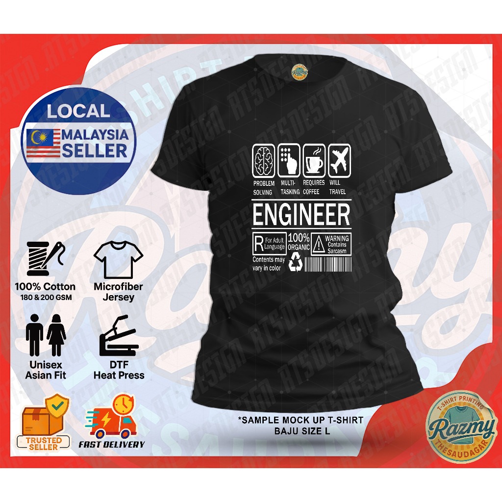 [TYPOGRAPHY] BAJU ENGINEER INGREDIENT ROUND NECK SHORT SLEEVE T SHIRT COTTON MICROFIBER