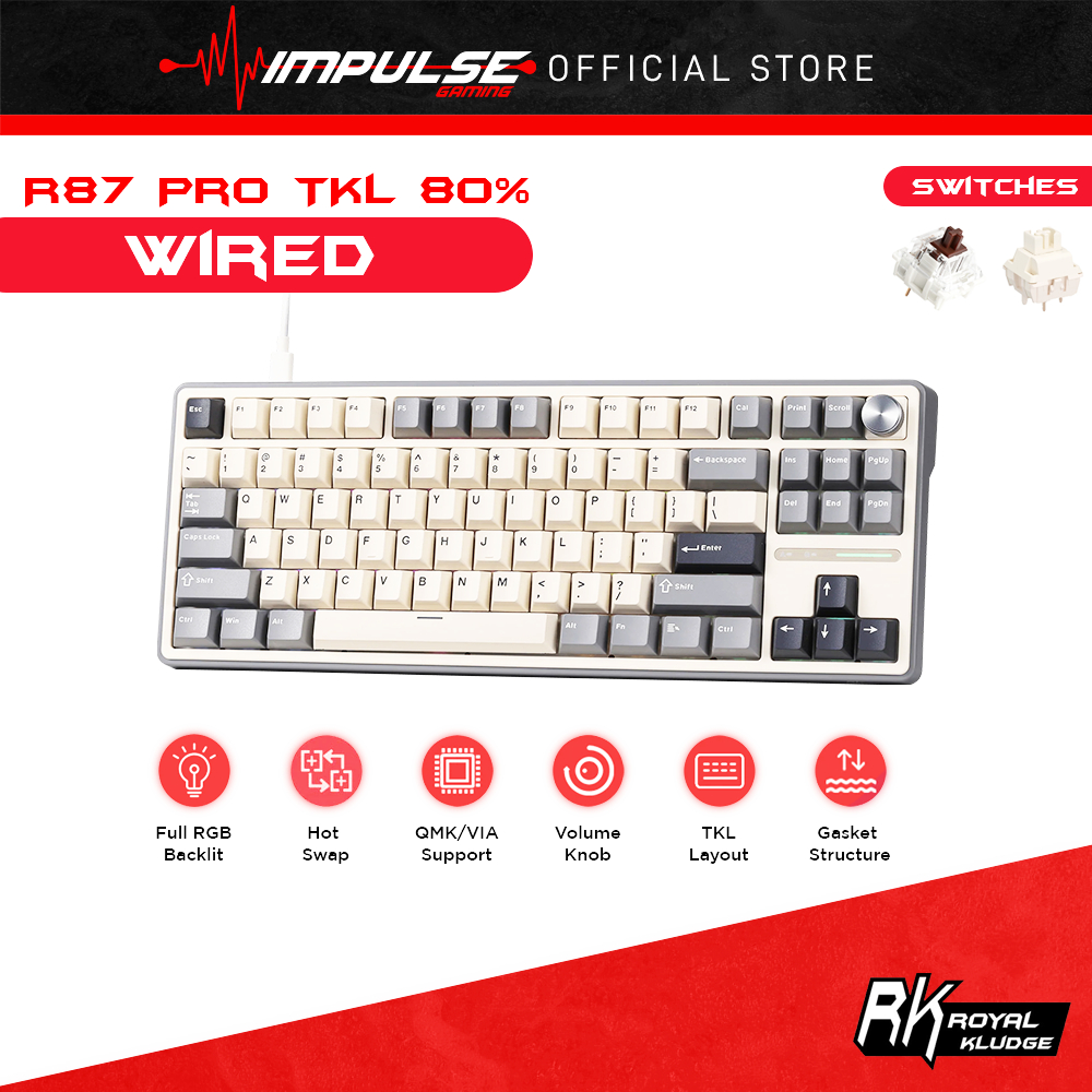 Royal Kludge R87 Pro TKL คีย์บอร์ดเกมแบบมีสาย Half Grey - สวิตช์สีน้ําตาล / สวิตช์ครีม