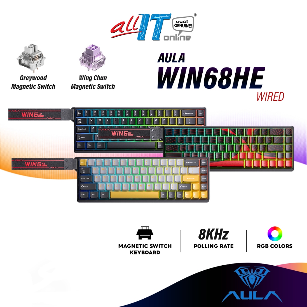AULA Wired USB Gaming RGB Mechanical Hotswap Keyboard WIN68HE Standard / MAX, 8KHz Polling Rate, RGB