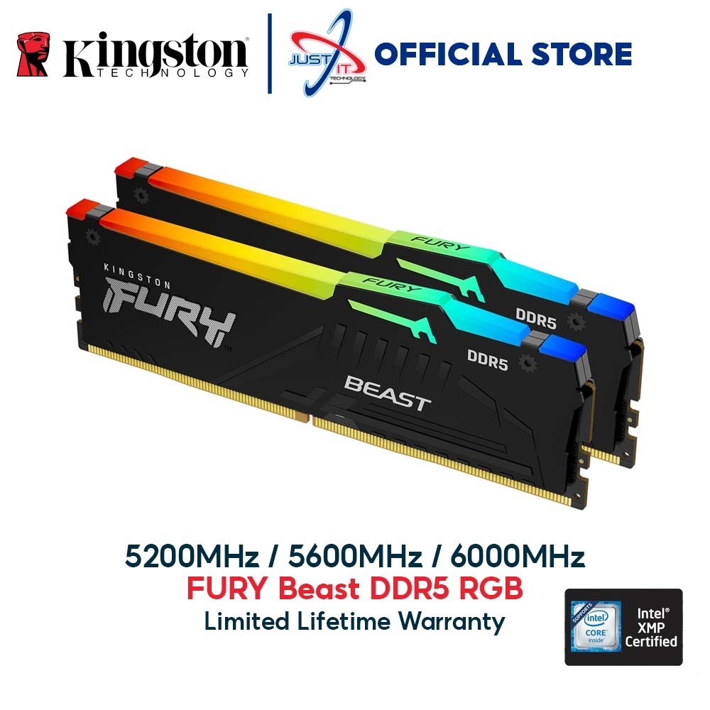 KINGSTON FURY BEAST RGB DDR5 GAMING LONGDIMM / PC RAM ( 8GB*1 / 16GB*2 )( 6000MHZ CL30 ) - INTEL XMP
