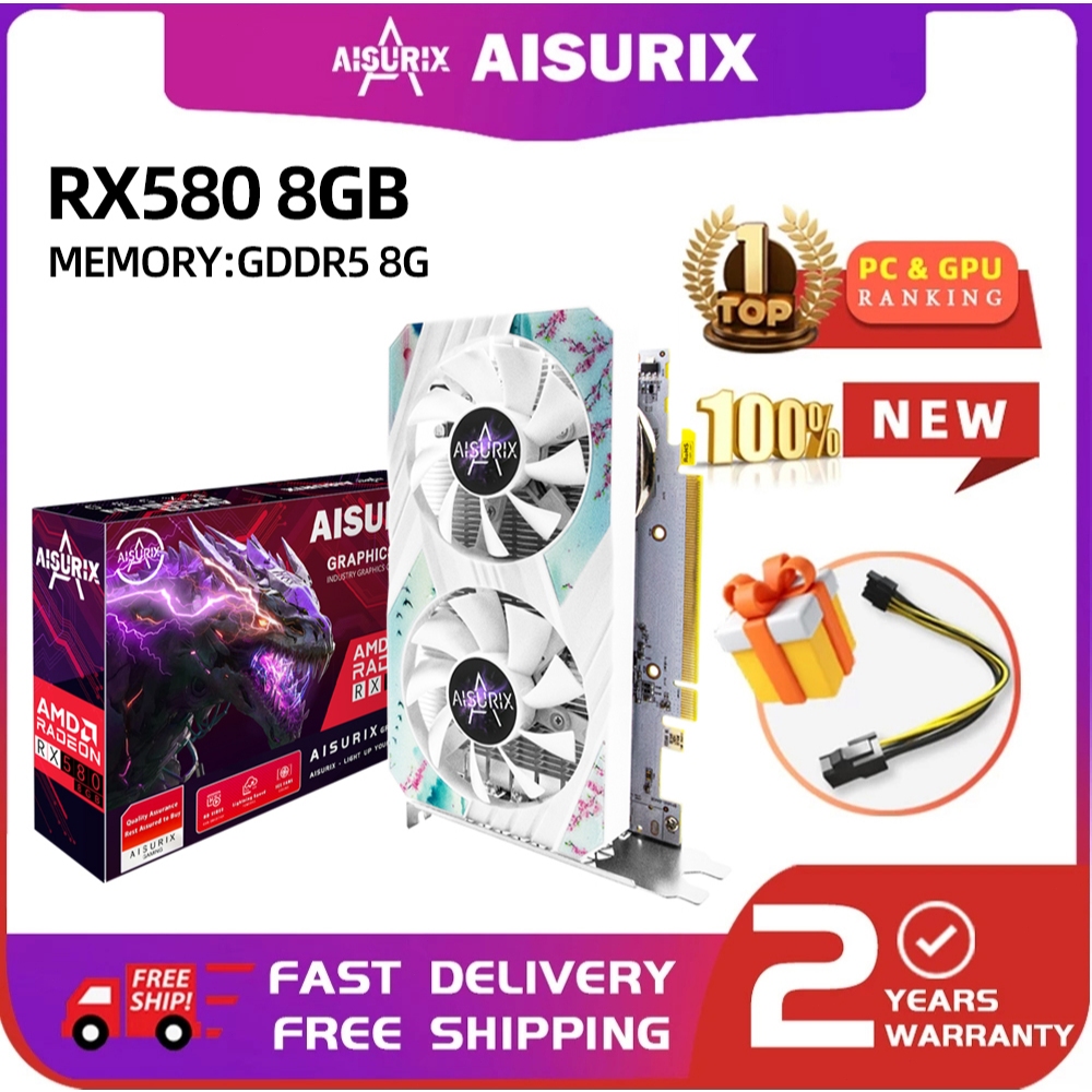 AISURIX ใหม่ RX580 8GB กราฟิกการ์ด GPU AMD คอมพิวเตอร์สําหรับเล่นเกมทํางาน
