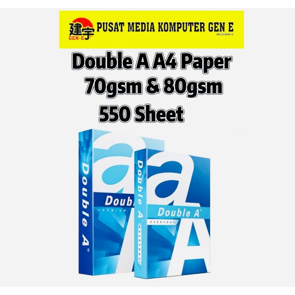 Double a A4 กระดาษ 70/80gsm 550 แผ่น/คู่ Kertas A4 70/80gsm 550keping