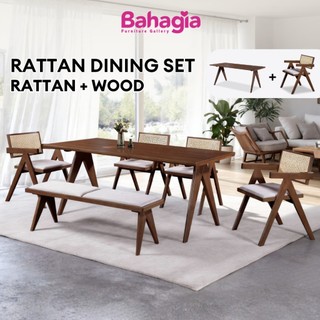 ✨ Free Installation ✨Bahagia Crafts Rattan Dining Set~ Set Meja Makan Rotan ~ DiningTable ~ Solid Wood Rattan 餐桌椅 156-45