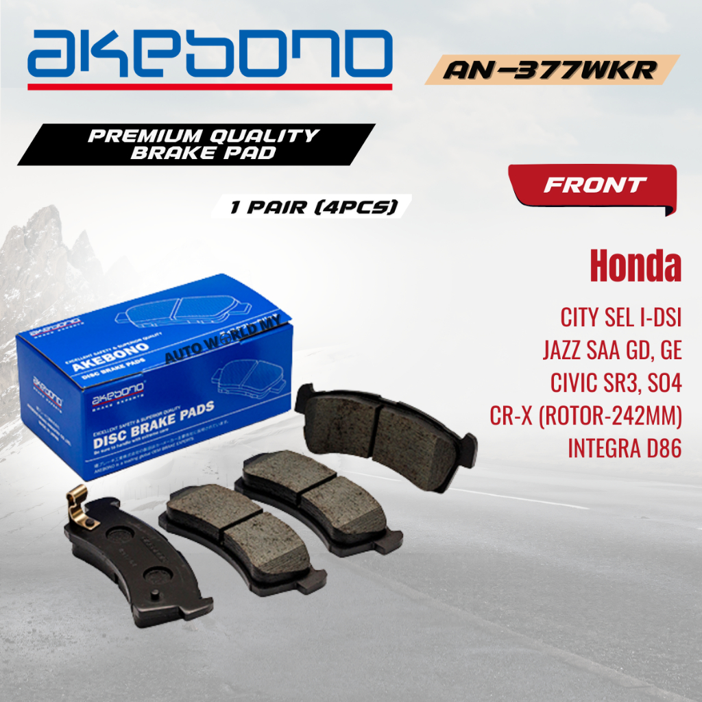 ผ้าดิสเบรคหน้า Akebono - HONDA CITY SEL / JAZZ GD GE / CIVIC SR3 SO4 / CR-X AN-377WKR