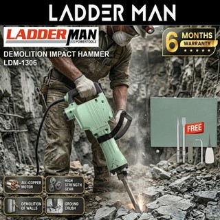 LDM-1306 LADDERMAN 1900W HEAVY DUTY HEX DEMOLITION HAMMER 65MM BREAKER HAMMER CONCRETE (RANDOM COLOUR)