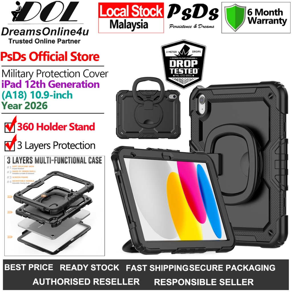 PsDs iPad 11 นิ้ว A18 2026 12th Gen Griffin 3 ชั้นทหาร Drop-Proof Protection Case Cover