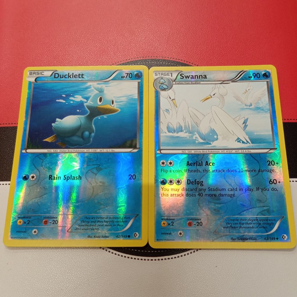 Pokemon TCG - Ducklett & Swanna Card Set 42 & 43/149 - Boundaries Crossed (Reverse Holo Common)