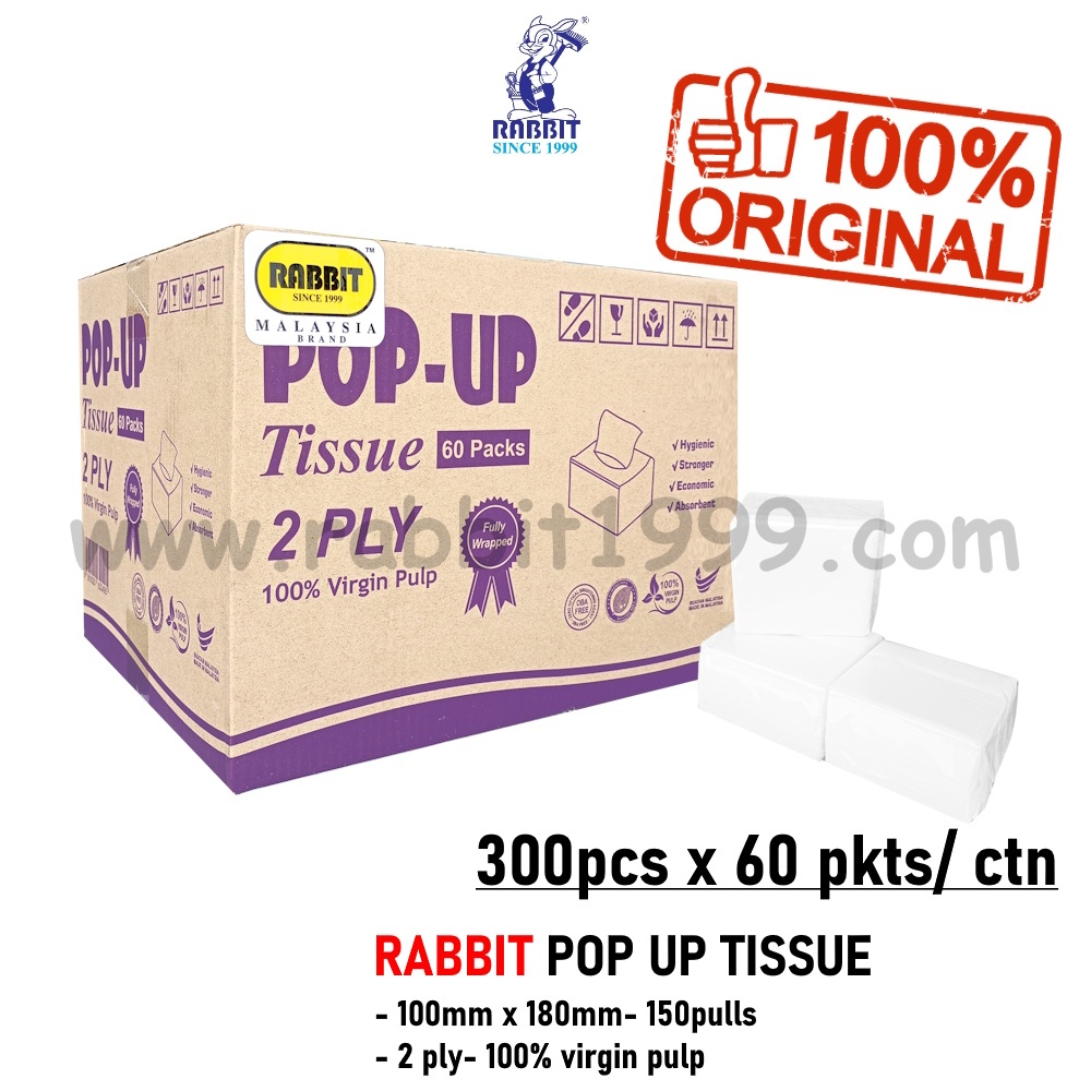 RABBIT POP UP TISSUE ( 150pulls x 60pkts ) - pop up tissjet pop up / tisu petak / pop up tisu