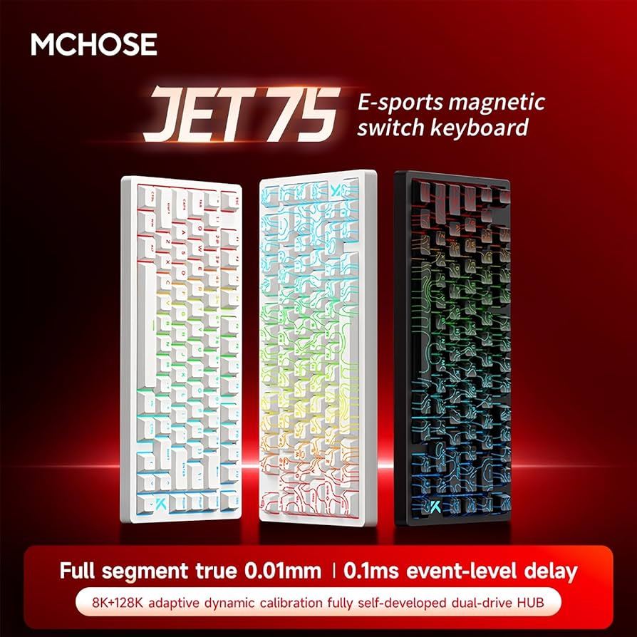 MCHOSE Jet75 Hall Effect Magnetic Switch คีย์บอร์ด Kailh Magnetic God Switch Topographic สีดํา/สีขาว