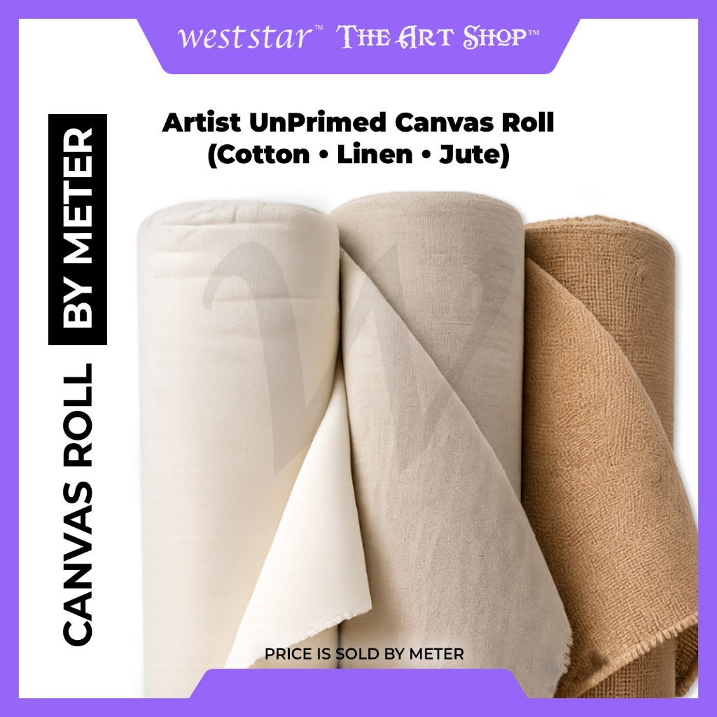 [WE-ARTS] Artist UNPRIMED Cotton / Linen / Jute Canvas Roll Canvas Fabric Kain Canvas Luisan for Pai