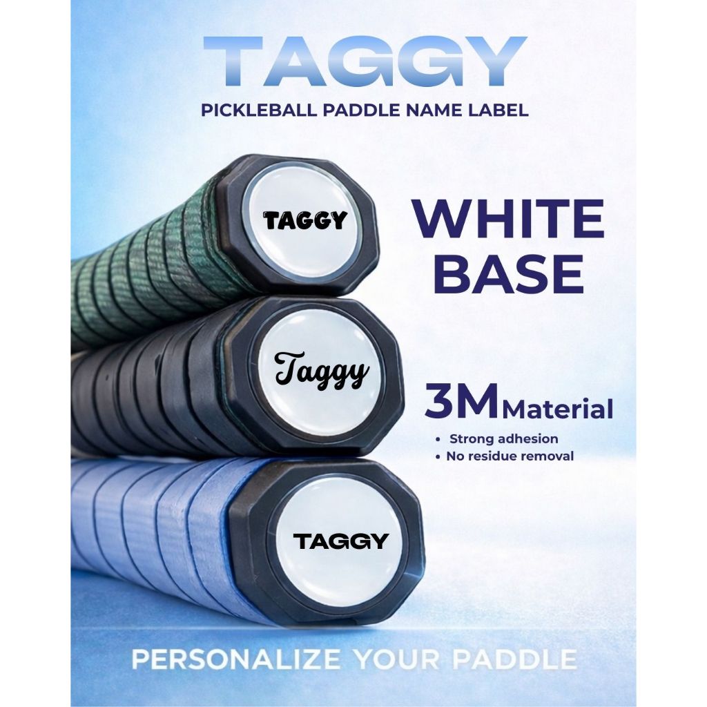 TAGGY WHITE PICK BASELEBALL PADDLE STICKER CUSTOM NAME สติกเกอร์ออกแบบ FONT PADDLE BUTT CAP สติกเกอร