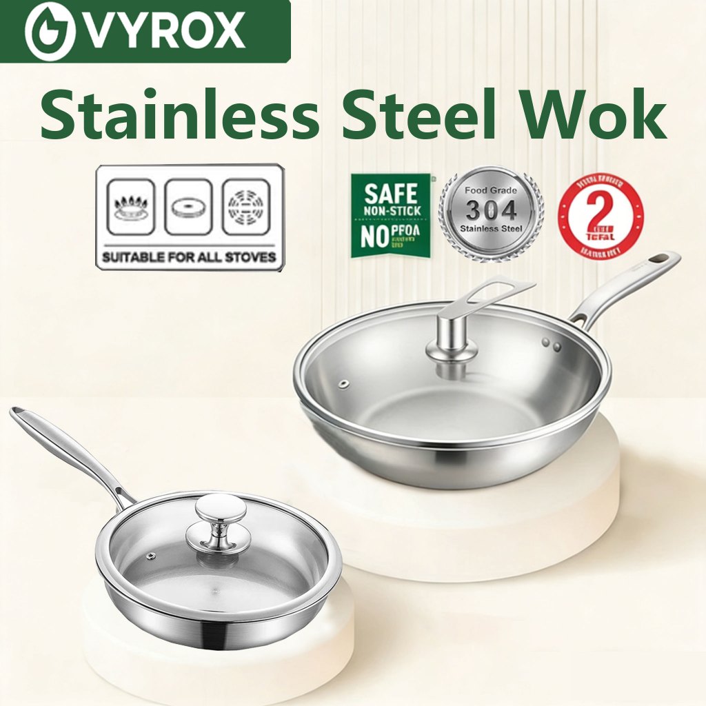 วีร็อกซ์ 304 กระทะสแตนเลส/กระทะผัด กระทะไม่ติดกระทะสําหรับเครื่องครัว ทําความสะอาดง่าย
