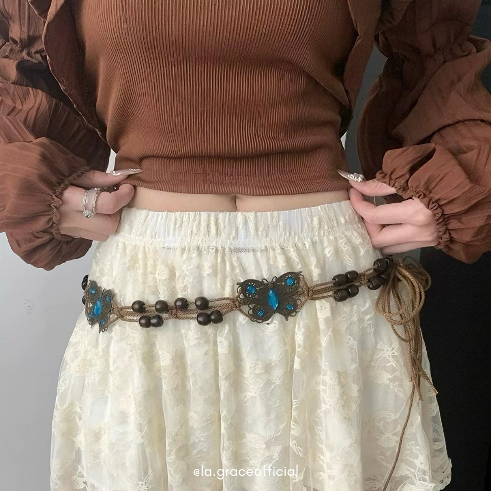 LA.GRACE อย่างเป็นทางการVintage Boho เข็มขัดเอวผู้หญิงพู่ลูกปัดเข็มขัดชาติพันธุ์ Retro ชุดกระโปรงตกแ