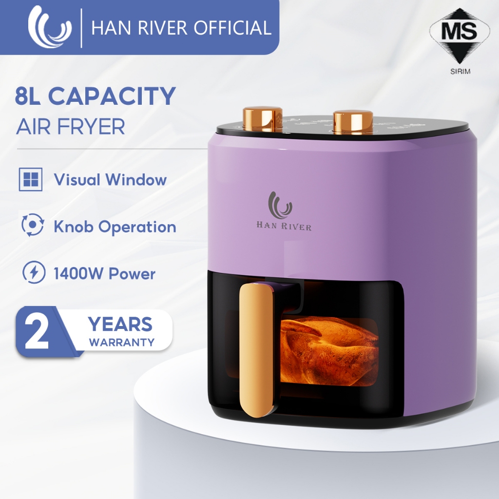 HAN RIVER 8L Air Fryer 1400W Non-Stick Coating Visual Window Oil ฟรี Smokeless Simple Knob HRAF02