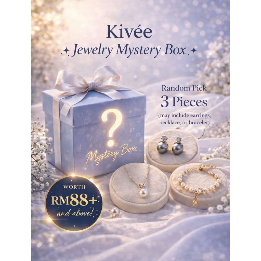 กล่องปริศนาเครื่องประดับ Kivée | 3 ชิ้นสุ่ม (ต่างหู/สร้อยคอ/สร้อยข้อมือ) | คุ้ม RM88+ | ดรอปจํากัด