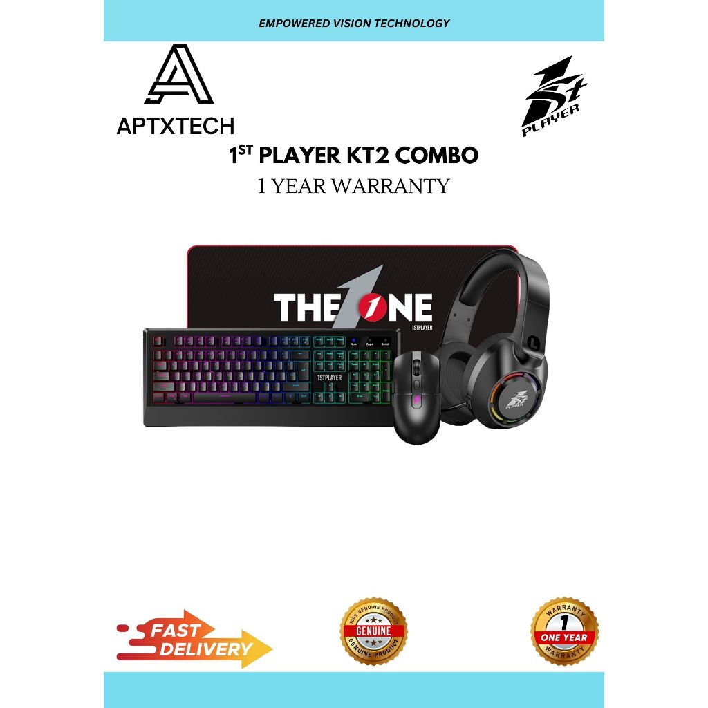 1st Player KT1 4-in-1 Gaming Combo Set (คีย์บอร์ด + เมาส์ + ชุดหูฟัง + แผ่นรองเมาส์ XL)